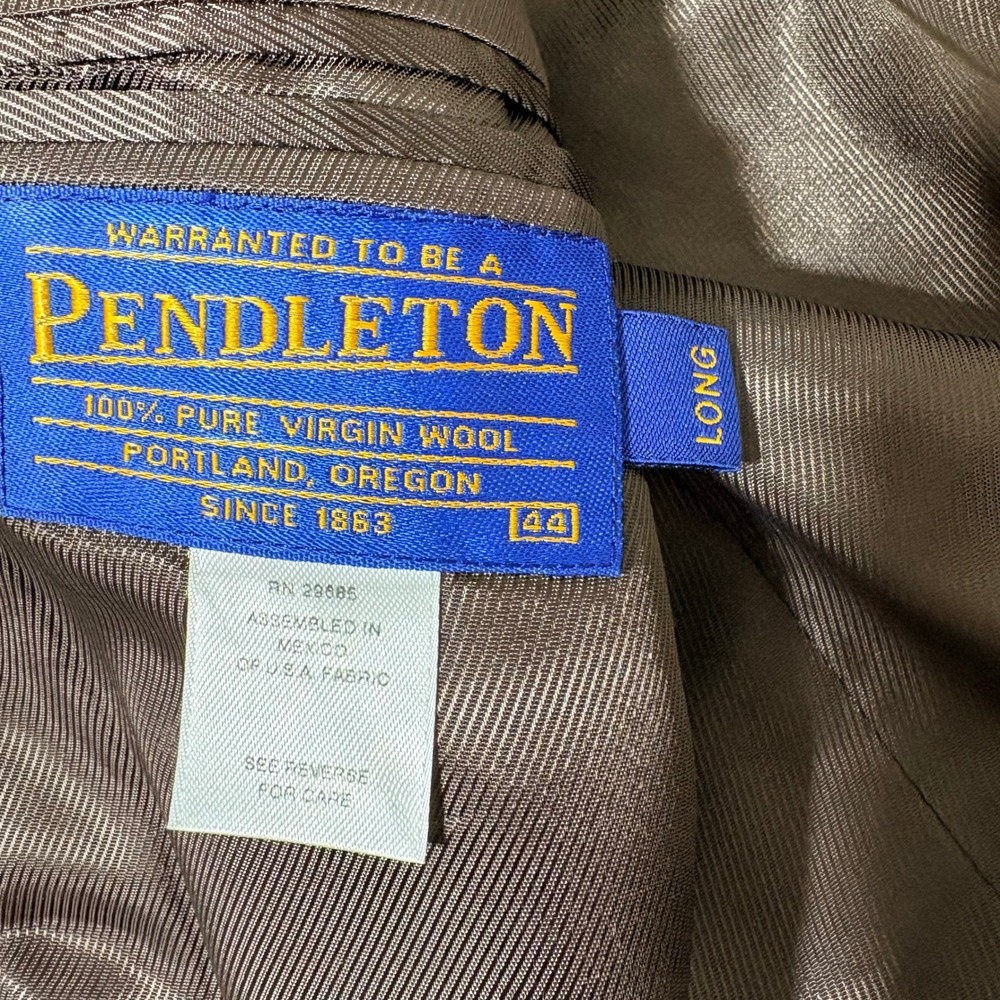 Pendleton Mens 44 Long Grey Herringbone Wool Western Blazer Elbow Patches Jacket - Picture 4 of 6